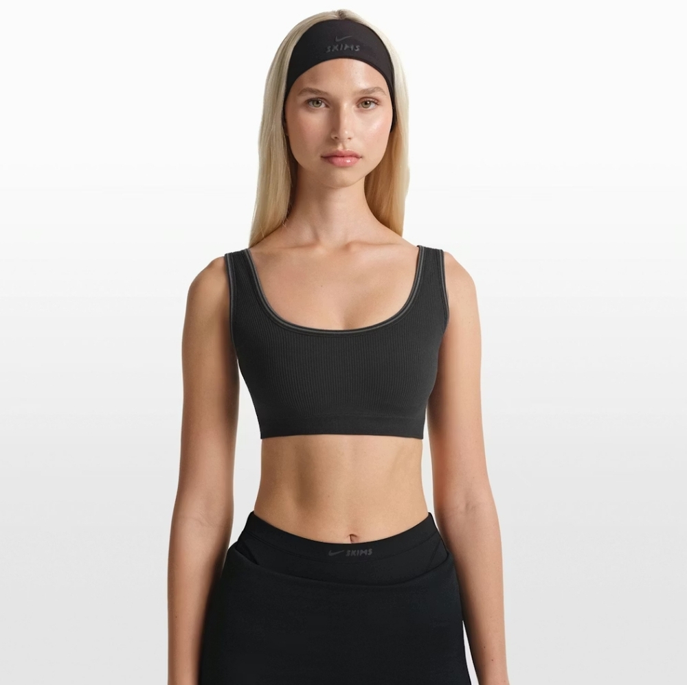 SKIMS Charcoal Ribbed Nike Scoop Bra